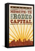 Mesquite, Texas - Skyline and Sunburst Screenprint Style-Lantern Press-Framed Stretched Canvas