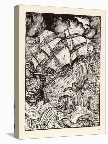 Message Found in a Bottle, Ship in a Storm-Arthur Rackham-Stretched Canvas