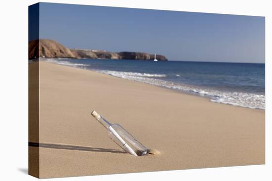 Message in a bottle, Playa Papagayo beach, near Playa Blanca, Lanzarote, Canary Islands, Spain-Markus Lange-Stretched Canvas