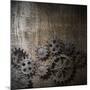 Metal Background With Rusty Gears And Cogs-Andrey_Kuzmin-Mounted Art Print