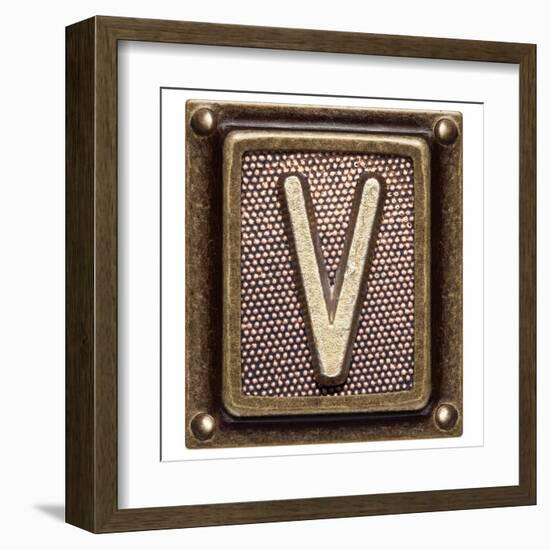 Metal Button Alphabet Letter V-donatas1205-Framed Art Print