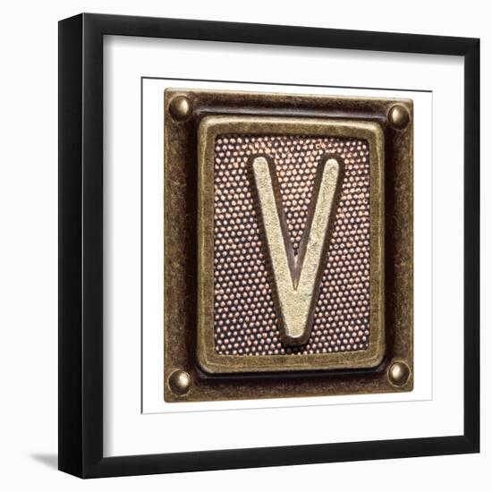 Metal Button Alphabet Letter V-donatas1205-Framed Art Print