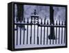 Metal Fence in a Snow Covered Landscape-null-Framed Stretched Canvas