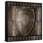 Metal Shield Over Armour Background With Rivets-Andrey_Kuzmin-Framed Stretched Canvas