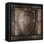 Metal Shield Over Armour Background With Rivets-Andrey_Kuzmin-Framed Stretched Canvas