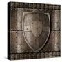 Metal Shield Over Armour Background With Rivets-Andrey_Kuzmin-Stretched Canvas