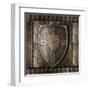 Metal Shield Over Armour Background With Rivets-Andrey_Kuzmin-Framed Art Print