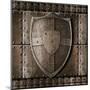 Metal Shield Over Armour Background With Rivets-Andrey_Kuzmin-Mounted Art Print