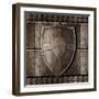 Metal Shield Over Armour Background With Rivets-Andrey_Kuzmin-Framed Art Print