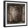 Metal Shield Over Armour Background With Rivets-Andrey_Kuzmin-Framed Art Print