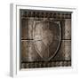 Metal Shield Over Armour Background With Rivets-Andrey_Kuzmin-Framed Art Print