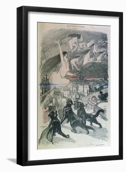 Metamorphosis - Black Cats Transforming Themselves into Witches, Late 19th Century (Colour Litho)-Théophile Alexandre Steinlen-Framed Giclee Print