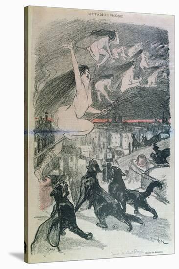 Metamorphosis - Black Cats Transforming Themselves into Witches, Late 19th Century (Colour Litho)-Théophile Alexandre Steinlen-Stretched Canvas
