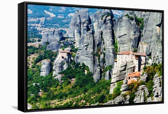 Meteora Monasteries, Greece, Horizontal Shot-Lamarinx-Framed Stretched Canvas