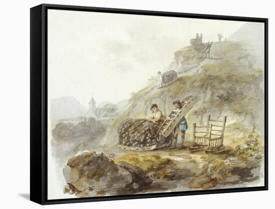 Method of Obtaining Peat from Hills near Mallwyd, C.1792 (W/C, Ink & Pencil on Paper)-Julius Caesar Ibbetson-Framed Stretched Canvas