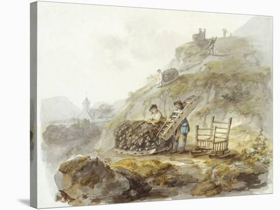 Method of Obtaining Peat from Hills near Mallwyd, C.1792 (W/C, Ink & Pencil on Paper)-Julius Caesar Ibbetson-Stretched Canvas