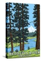 Metolius River, Oregon and Mt. Hood-Lantern Press-Stretched Canvas