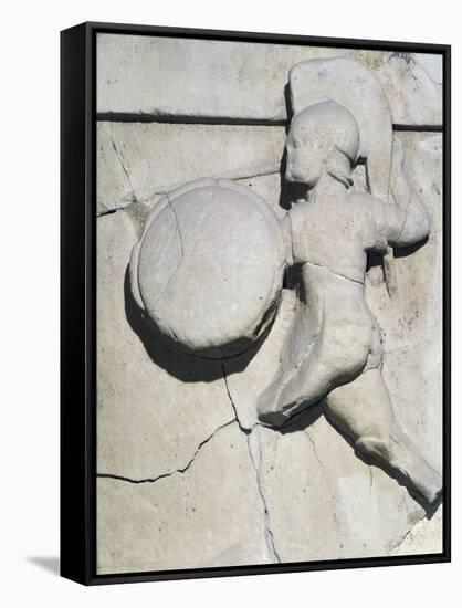 Metope with Relief Depicting Warrior, 490 BC, from Paestum, 5th Century BC-null-Framed Stretched Canvas