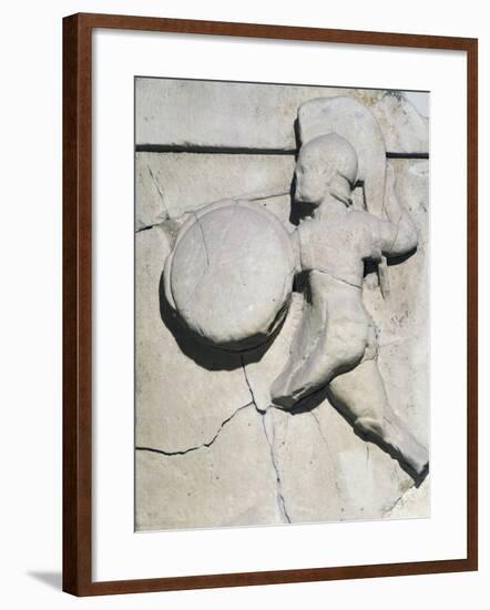 Metope with Relief Depicting Warrior, 490 BC, from Paestum, 5th Century BC-null-Framed Giclee Print