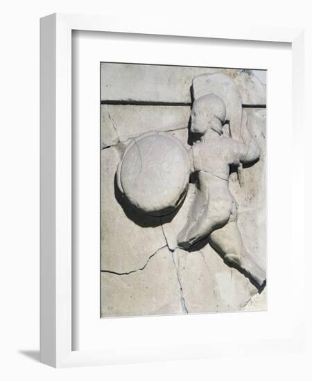 Metope with Relief Depicting Warrior, 490 BC, from Paestum, 5th Century BC-null-Framed Giclee Print