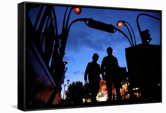 Metro Entrance, Montmartre, with Moulin Rouge in the Background, Paris, France, Europe-Neil Farrin-Framed Stretched Canvas