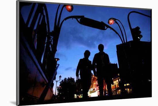 Metro Entrance, Montmartre, with Moulin Rouge in the Background, Paris, France, Europe-Neil Farrin-Mounted Photographic Print