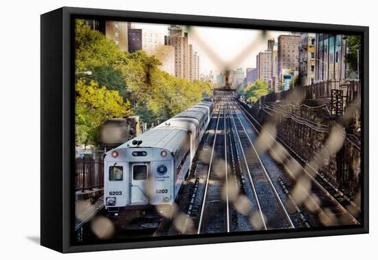 Metro North Train Through Fence-null-Framed Stretched Canvas