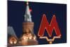 Metro Sign at Okhotny Ryad Station at Night.-Jon Hicks-Mounted Photographic Print