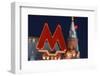 Metro Sign at Okhotny Ryad Station at Night.-Jon Hicks-Framed Photographic Print