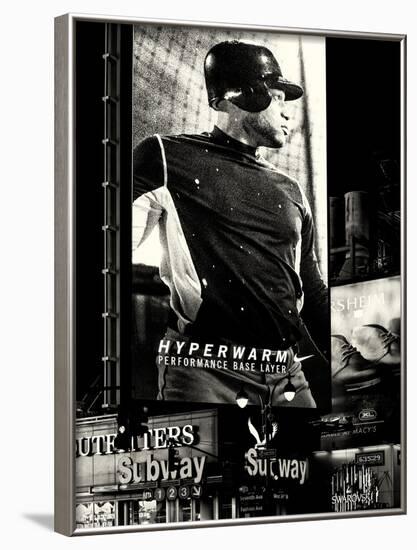 Metro Station in Manhattan with an Advertisement on a Baseball Player by Night - Subway Sign - NYC-Philippe Hugonnard-Framed Photographic Print