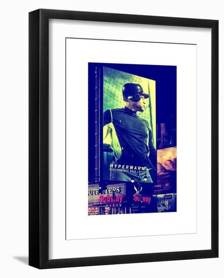 Metro Station in Manhattan with an Advertisement on a Baseball Player by Night - Subway Sign - NYC-Philippe Hugonnard-Framed Art Print