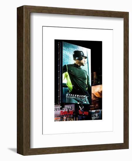 Metro Station in Manhattan with an Advertisement on a Baseball Player by Night - Subway Sign - NYC-Philippe Hugonnard-Framed Art Print