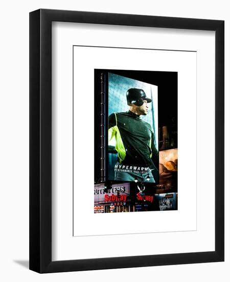 Metro Station in Manhattan with an Advertisement on a Baseball Player by Night - Subway Sign - NYC-Philippe Hugonnard-Framed Art Print