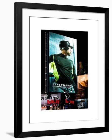 Metro Station in Manhattan with an Advertisement on a Baseball Player by Night - Subway Sign - NYC-Philippe Hugonnard-Framed Art Print