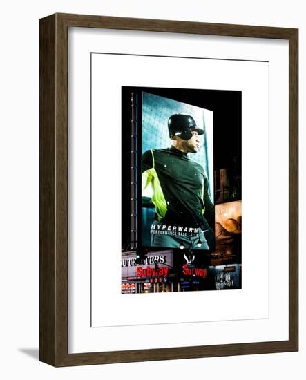 Metro Station in Manhattan with an Advertisement on a Baseball Player by Night - Subway Sign - NYC-Philippe Hugonnard-Framed Art Print