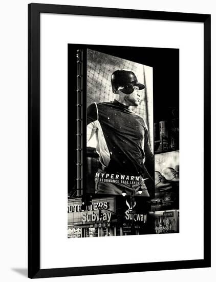 Metro Station in Manhattan with an Advertisement on a Baseball Player by Night - Subway Sign - NYC-Philippe Hugonnard-Framed Art Print