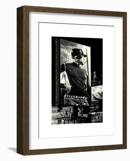 Metro Station in Manhattan with an Advertisement on a Baseball Player by Night - Subway Sign - NYC-Philippe Hugonnard-Framed Art Print