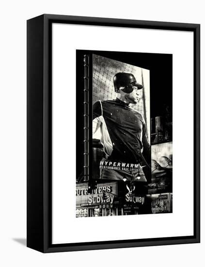 Metro Station in Manhattan with an Advertisement on a Baseball Player by Night - Subway Sign - NYC-Philippe Hugonnard-Framed Stretched Canvas