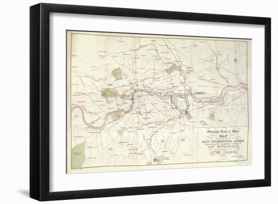 Metropolitan Board of Works Map of Bazalgette's Plan for the Lines of Main Intercepting Sewers,…-null-Framed Giclee Print