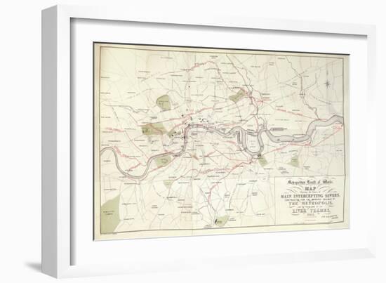 Metropolitan Board of Works Map of Bazalgette's Plan for the Lines of Main Intercepting Sewers,…-null-Framed Giclee Print