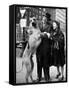 Metropolitan Opera's Helden Tenor Lauritz Melchior with Wife, Petting His Great Dane Dog on Street-Nina Leen-Framed Stretched Canvas