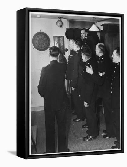 Metropolitan Police Officers Relaxing Playing a Game of Darts-null-Framed Stretched Canvas