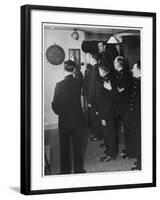 Metropolitan Police Officers Relaxing Playing a Game of Darts-null-Framed Photographic Print