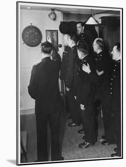 Metropolitan Police Officers Relaxing Playing a Game of Darts-null-Mounted Photographic Print