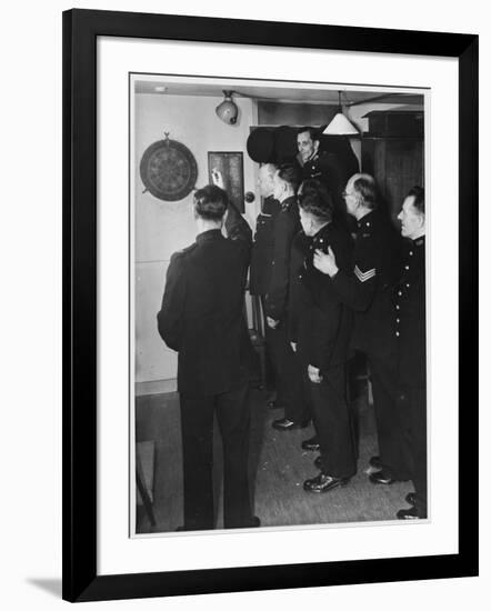 Metropolitan Police Officers Relaxing Playing a Game of Darts-null-Framed Photographic Print