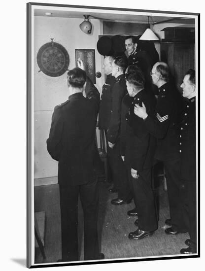 Metropolitan Police Officers Relaxing Playing a Game of Darts-null-Mounted Photographic Print