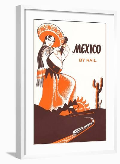 Mexcio by Rail, Senorita with Guitar-null-Framed Art Print