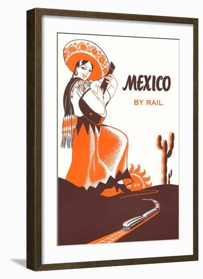 Mexcio by Rail, Senorita with Guitar-null-Framed Art Print