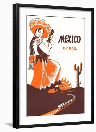 Mexcio by Rail, Senorita with Guitar-null-Framed Art Print