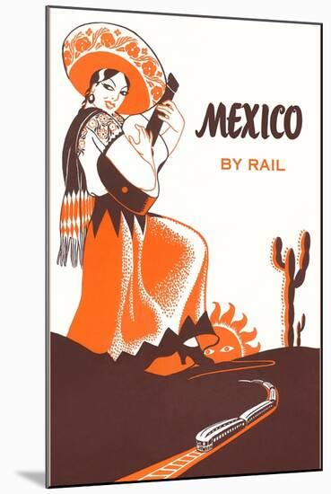 Mexcio by Rail, Senorita with Guitar-null-Mounted Art Print